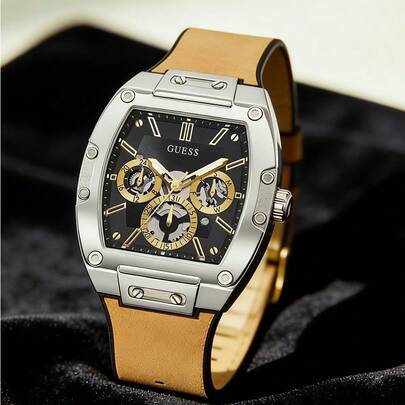  Guess 男士时尚石英表 - 方形表壳，时尚表带，适合日常佩戴