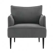 Sillón individual moderno tapizado en lino – Asiento cómodo y ergonómico – Cojines desmontables, reposabrazos anchos, patas metálicas resistentes – Ideal para sala, dormitorio y oficina - Gris - Ver 8