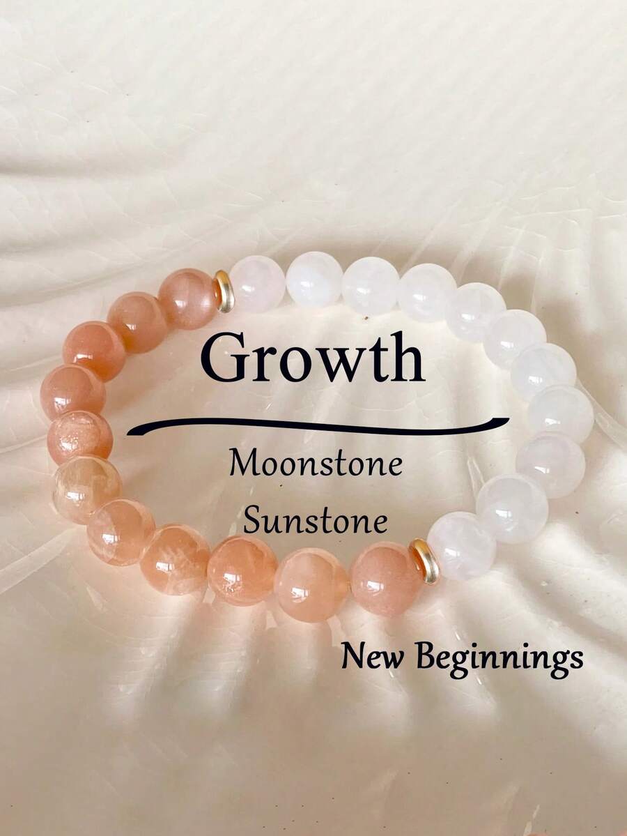 Moonstone & Sunstone Beaded Bracelet: Intuition, Inner Growth, And New Beginnings, Boho Style Handmade Gemstone Healing Jewelry For Women Men - Multicolor - View 1