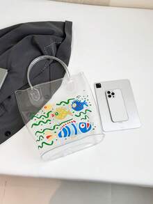 Bolsa de playa de gran capacidad con estampado de estilo oceánico transparente, ideal para vacaciones - transparente - Ver 2