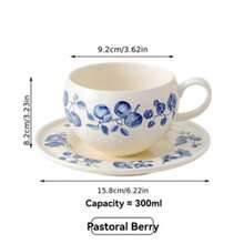 Set de tasses à latte givré à fleurs françaises bulbeuses 280ml, cadeau de mariage, cadeau de shower de mariée, tasse à thé en céramique d'été avec soucoupe - Multicolore - Voir 2