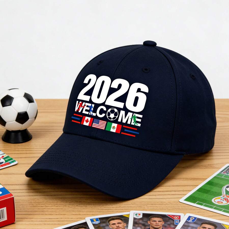 2026 Soccer-Themed Print Baseball Cap, Featuring The Three Kingdoms Flags, Unisex, Made Of High-Quality Pure Cotton, Adjustable With A Curved Brim. Suitable For Truck Drivers, Golfers, And Anyone Needing A Breathable Sun Hat, It's An Ideal Choice For Outdoor Sports. - 藏蓝色 - 查看 1