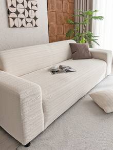 1pc Plush Velvet Stretch Sofa Cover, Pet-Friendly Non-Slip , Machine Washable Colorfast, Holiday Decor Adds Ambiance Protects Sofa, Fits 1/2/3/4 Seater Sofa, Comes With Anti-Slip Stick - Beige - View 6