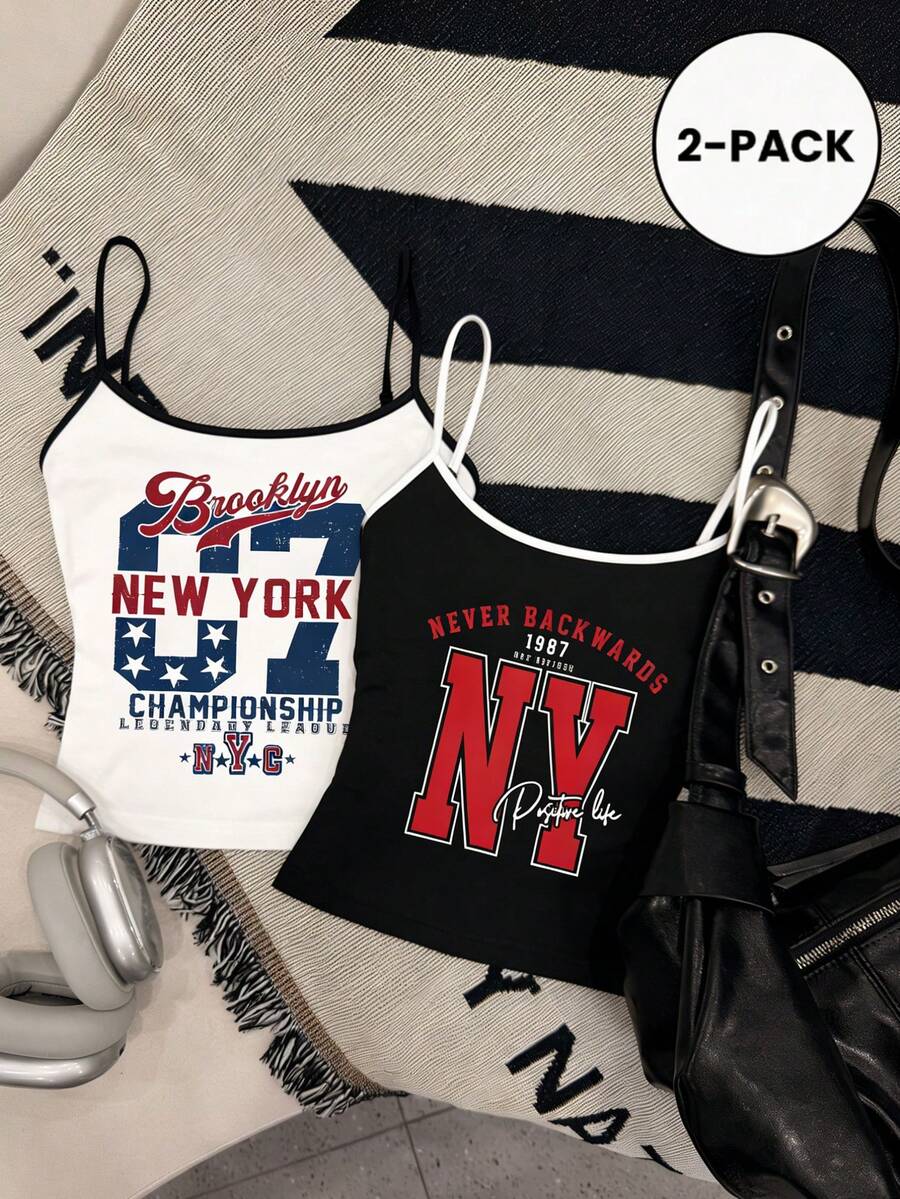 Bộ đồ 2 mảnh thời trang tối giản mùa hè mới, gợi cảm, năng động, gồm áo tank top không tay ôm sát, dây đeo điều chỉnh được, kiểu dáng thường ngày dành cho nữ. - Đen và trắng - Xem 1