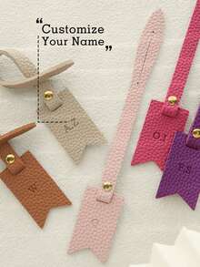 1pc Customized Initial Bag Charm, Personalized Engraved Name Tag Bookmark Shaped Wallet Pendant, Multi-Color Lychee Grain Plain Leather Embossed, Colorful Handmade Gift Accessory, Birthday Bridesmaid Gift - Pastel - View 2