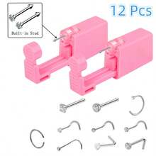 Disposable Ear Nose Piercing Kit Tool +10 PCS Nose Nail Accessories Stud Safety Portable Nose Pink Piercing Kit - View 16