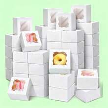 Mini Cajas Con Ventana Para Pasteles Donas Regalos Pan 50 Pz - Blanco - Ver 1