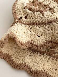 1 件 Y2K 彩虹拼布流苏条纹针织帽，手工钩编百搭大气渔夫帽，带蝴蝶结和镂空设计，温暖的冬季针织帽 - 彩色 - 查看 8