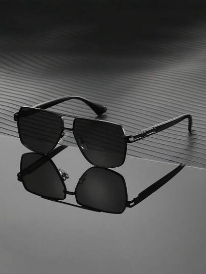1pc Men Metal Square Frame Personality Punk Delicate Modern Simple Style Fashion Glasses For Tropical Beach Vacay Outdoor Casual Activities Daily Life Driving Accessories
