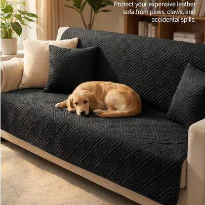 1 pieza Protector de sofá acolchado de diamante negro impermeable, con tacto lujoso y antideslizante, adecuado para sofás individuales, de dos plazas y de tres plazas, diseñado para propietarios de mascotas