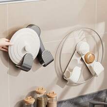 1pc Suction Cup Rotating Pot Lid Rack, Wall Mounted Kitchen Cutting Board Holder, Multifunctional Cookware Storage Hook - View 3