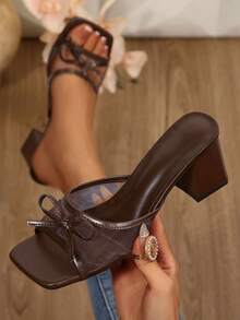 Casual Comfort Party Shoes Heel Mules For Women Square Open Toe Chunky Block Heeled Sandals - màu nâu - Xem 1
