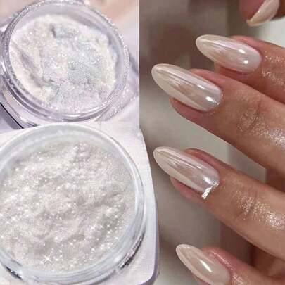 1 Box Pearl White Nail Glitter Powder Y2, Moonlight White Powder Pigment Suitable For Glazed Donut Nails, Moonlight Powder Mirror Effect Glitter, 1 Piece Eyeshadow Stick DIY Nail Jewelry Nail Gems Nail Art Supplies