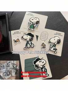 SNOOPY 1件装史努比毛毡贴片套装 可爱花生漫画刺绣 咖啡爱好者 手工制作 四季通用（随机风格） - 彩色 - 查看 3