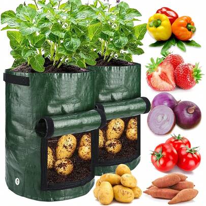 2pcs Planter Pots With Flip Lid & Durable Handle, Suitable For Vegetables, Fruits & Flowers, Indoor/Outdoor Use