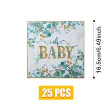桉树绿箔纸“Oh Baby”一次性餐盘、餐巾纸和杯子套装，可供16位客人使用，适合生日、婚礼、派对、家庭野餐等场合。 - 款式3 - 查看 10