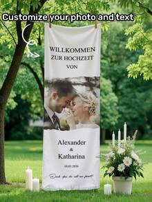 Customized Wedding Banner - Personalized Bride And Groom Photo/Name/Time/Text - Printed, Suitable For Wedding, Engagement Party, Personalized German Banner, Indoor & Outdoor Use, Smooth Texture, German Welcome Cloth, Perfect - Multicolor - View 2