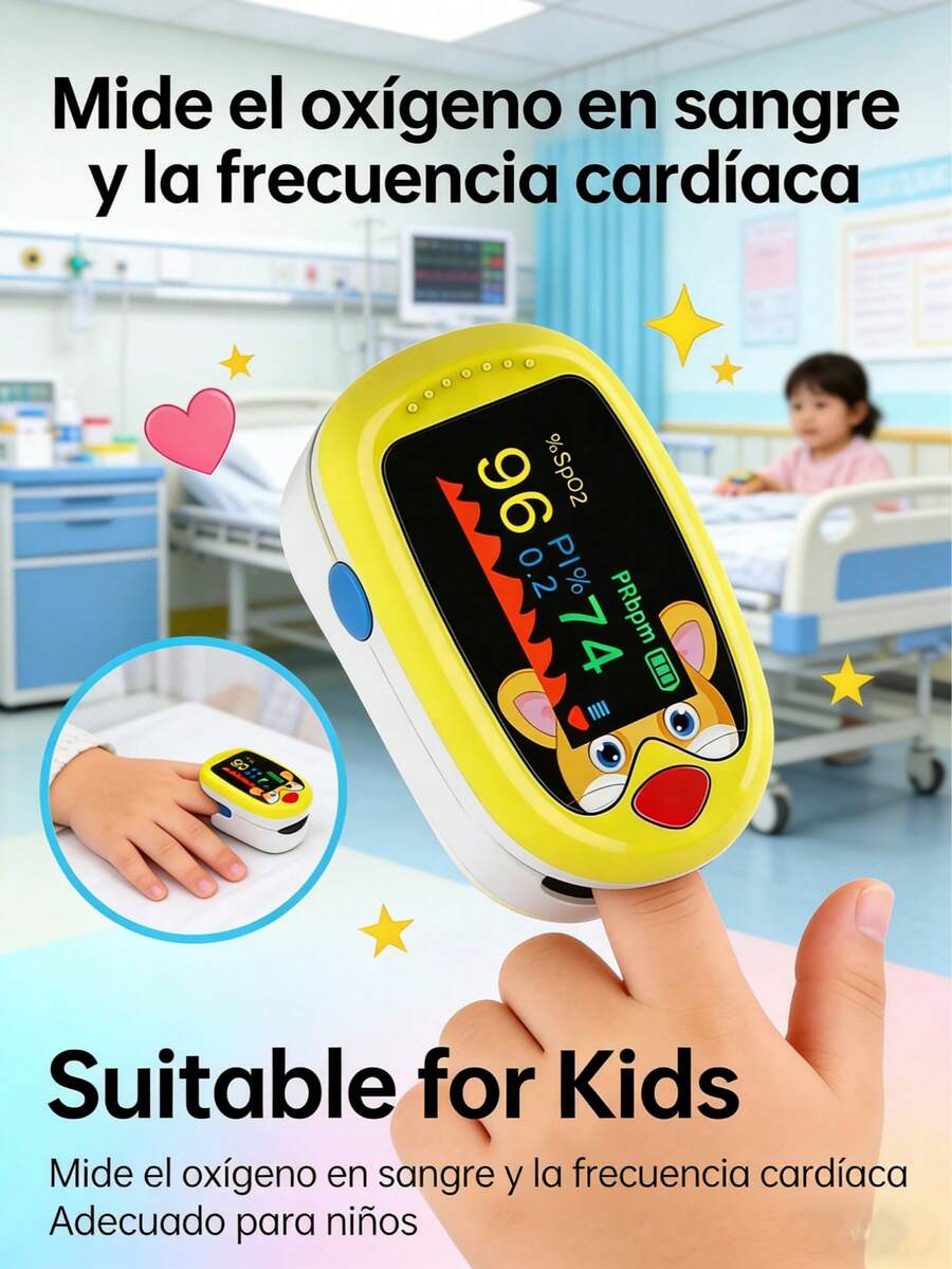 Pulsovital Oximetro pediatrico, oximetro digital recargable, puede monitorear la saturación de oxígeno en sangre, frecuencia del pulso y PI al mismo tiempo, adecuado para pruebas y monitoreo diarios