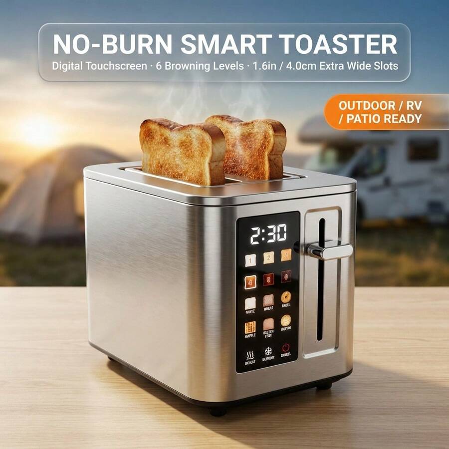 2 Slice Smart Touchscreen Toaster, 304 Stainless Steel Toaster, 6 Bread Modes & 6 Browning Levels, Extra Wide Slots, Bagel/Reheat/Defrost, Removable Crumb Tray, Compact Home Appliances Countertop Toaster, Tostadora De Pan - US A Type Plug(110-127V) - View 1
