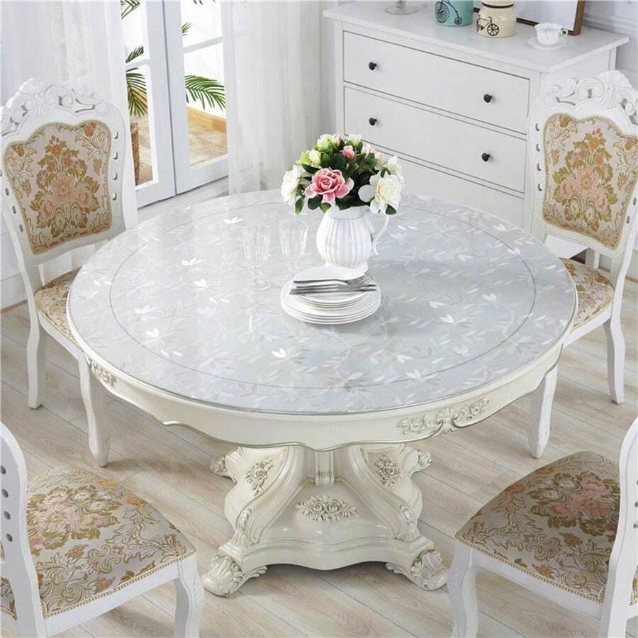 1pc Round PVC Table Mat, Floral Round Table Mat, Round Dining Table Mat, Original Coffee Table Mat, Table Protector Mat, Table Mat, Soft Glass Table Mat, Dining Table Moisture-Proof Mat, Tablecloth - Multicolor - View 1