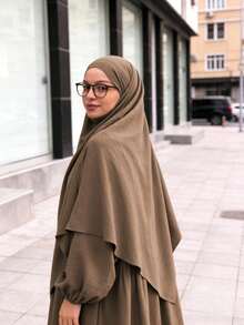 Bộ trang phục cầu nguyện Hồi giáo 2 món (Khimar + Abaya), Áo choàng Abaya mềm mại kèm khăn trùm đầu Hijab, trang phục cầu nguyện ngoài trời thoải mái, áo choàng Abaya dành cho nữ. - Nhiều màu - Xem 3