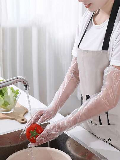 8 đôi (60cm) găng tay dùng một lần dài tay, dày dặn, cổ tay dài hơn bình thường, găng tay trang trí dùng để vệ sinh nhà cửa, có thể tái sử dụng cho nhà bếp, rửa chén, chế biến thực phẩm.