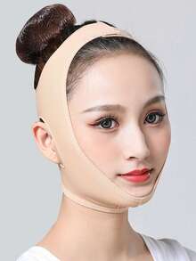 1pc Apricot V-Shaped Face Mask With Strap, Suitable For Home/Sleep/Sports/Yoga And Other Occasions - Apricot - View 7