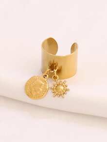 1 pieza Colgante con retrato de reina grabado de acero inoxidable, anillo redondo de moda a prueba de agua para mujeres - anillo - Ver 7
