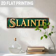1pc Vintage Sláinte Irish Metal Wall Decor - Rustic Celtic Knot Design, Size 9.98X39.98cm, Green And Gold Metal Art Piece, Suitable For Bars, Irish Homes And St. Patrick's Day, No Electricity Required - Multicolor - View 5