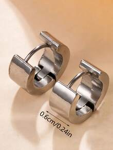 Bộ 2 khuyên tai bằng thép không gỉ màu bạc tối giản, thiết kế vòng tròn hình học dày dặn, khuyên tai kẹp vành tai unisex phù hợp cho phong cách đường phố hàng ngày. - Bạc - Xem 5