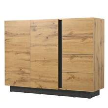 Chest Of Drawers, Sideboard; With Four Drawers And Two Doors; Suitable For Living Room And Kitchen; Black And Natural Tones, Dimensions: W120 X D35.5 X H90.5 Cm - Camel - View 12