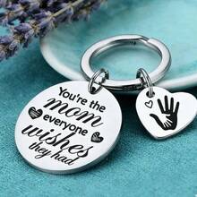1pc Stainless Steel Keychain With Heartwarming Mom Quote And Heart-Shaped Charm, Thoughtful Gift For Mother's Day, Birthday, Daily Use, Anti-Rust Polished Stainless Steel Material - Keychain - View 5