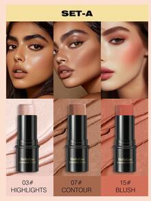 HelloKiss Bộ 3 thỏi phấn bắt sáng và tạo khối, dưỡng ẩm, mịn mượt, dễ tán, lớp nền lì, chống thấm nước, lâu trôi, tạo hình tự nhiên, phù hợp cho người mới bắt đầu và mọi loại da, sử dụng hàng ngày và dự tiệc. - Nhiều màu - Xem 3