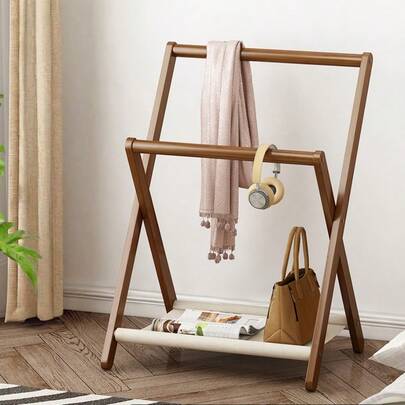 1pc Foldable Portable Bamboo Vertical Clothes Hanger, Suitable For Home Use. Can Be Used As Towel Rack, Multi-Function Wardrobe Rack, Storage Shelf Or Independent Wardrobe Organizer. A Multi-Functional Storage Solution For Bedroom And Living Room. Smooth Surface Design Protects Clothes. Can Also Be Used As Simple Shoe Rack And Storage Shelf.