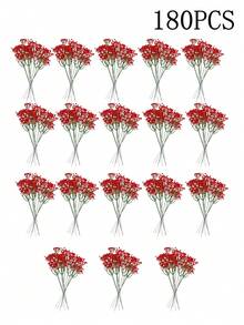 5400朵花头/180支满天星仿真花，白色仿真婴儿满天星花，触感逼真，适用于婚礼、派对、家居花园装饰，手工质感仿真花束，适用于家居户外庭院花园装饰，白色满天星仿真花，白色婴儿满天星-29厘米-人造塑料材质，白色仿真花 - 紅色 - 查看 12