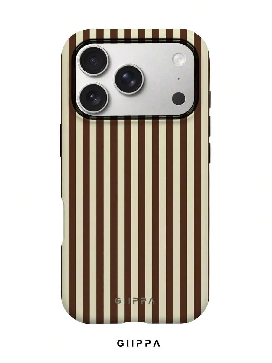 GIIPPA 1件棕色條紋圖案設計手機殼,適用於 Phone 17 Pro Max,相容 Phone 16 Pro Max、15 Pro Max、14 Pro Max,韓系高端時尚趣味手機殼,相容 11/12/13/14/15/16 Pro Max Plus,優雅設計適合男女,送給女友的完美禮物! - 棕色 - 查看 1
