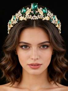 1 chiếc vương miện cài tóc cô dâu kiểu Baroque hình giọt nước bằng thủy tinh và hợp kim, phụ kiện quà tặng cho dịp lễ, sinh nhật, tiệc tùng, sự phát triển. - màu xanh lá - Xem 1