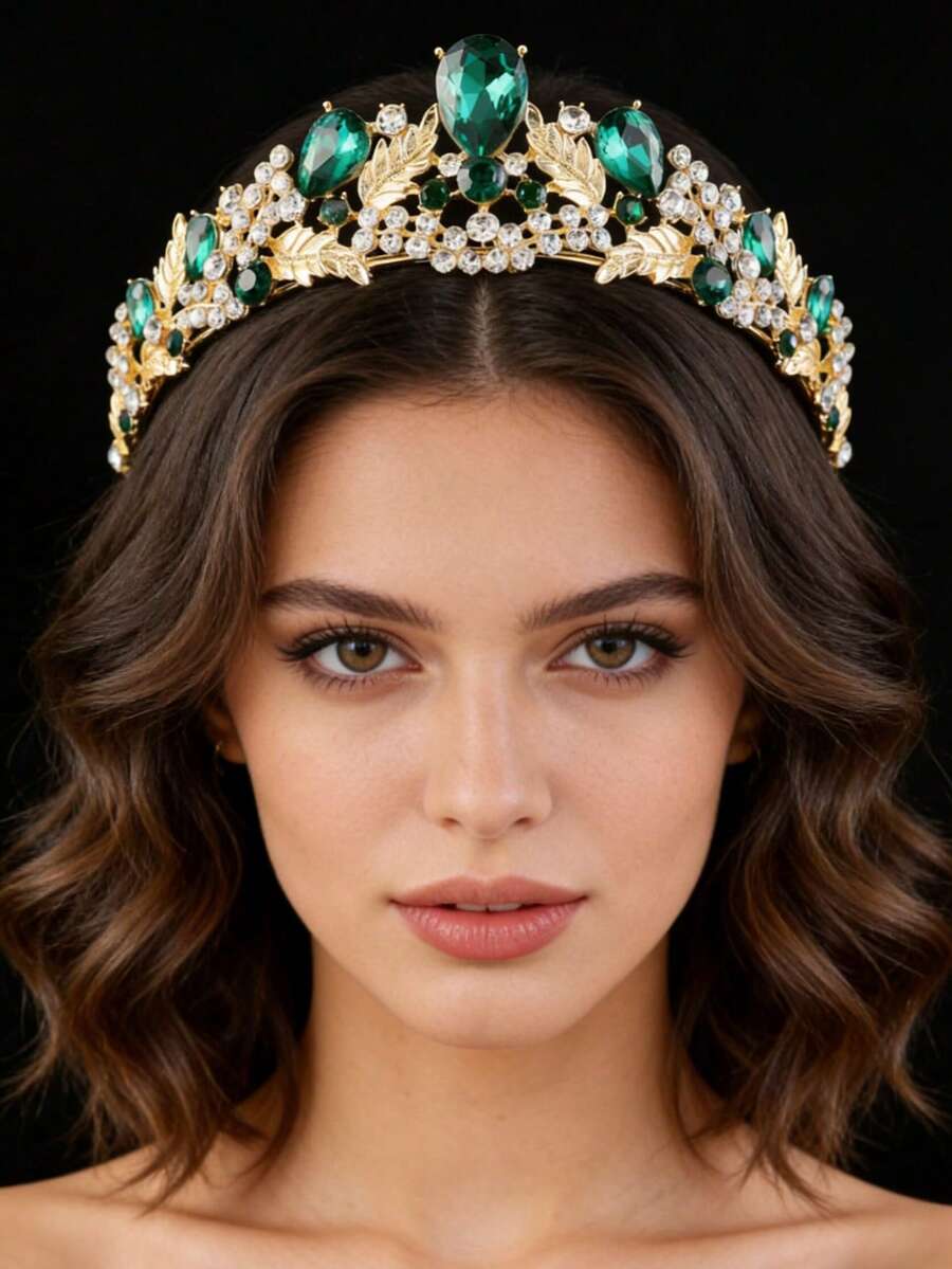 1 chiếc vương miện cài tóc cô dâu kiểu Baroque hình giọt nước bằng thủy tinh và hợp kim, phụ kiện quà tặng cho dịp lễ, sinh nhật, tiệc tùng, sự phát triển. - màu xanh lá - Xem 1