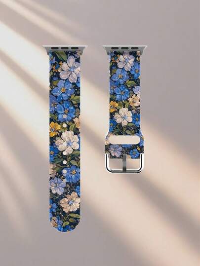 1 curea de ceas din silicon, elastică și respirabilă, cu model floral albastru și alb, compatibilă cu Samsung, ceasuri inteligente Honor, 38 mm 40 mm 41 mm 45 mm 44 mm 42 mm 46 mm 49 mm, cadou de zi cu zi și de sărbători, curea de ceas din silicon casual, la modă, cu model floral și plante, compatibilă cu Ultra SE/11/10/9/8/7/6/5/4/3/2/1