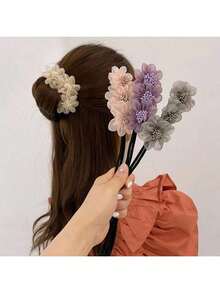 1pc Chiffon Flower Hair Bun Maker, Flower Bun Maker, Flower Bun Styling Tool, Messy Bun Styling Tool, Hair Accessory, Fluffy Bun Styling Tool Hair Accessory - Multicolor - View 3