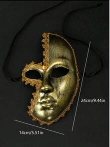 1pc Antique Gold Silver Rhinestone Masquerade Half Face Mask Venetian Party Halloween Mask - A - View 7