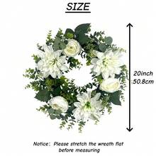 1 pièce Couronne artificielle de 20 pouces de grande marguerite et de pivoine, décoration de feuilles d'eucalyptus, couronne de fleurs artificielles pour la maison, le mariage, la fête, le porche, le mur, la fenêtre - Couronne de fleurs blanches artificielles - Voir 7