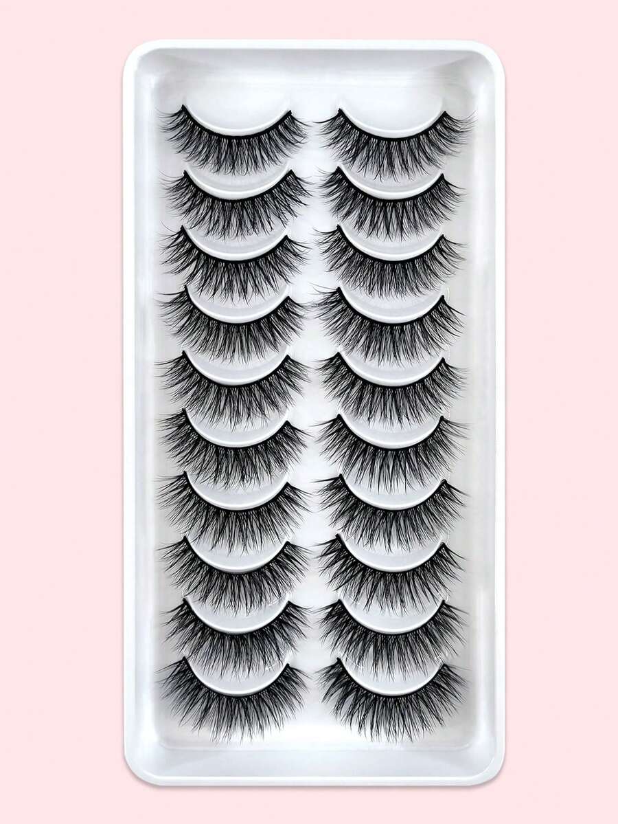 10 Pairs 12mm Natural Looking False Eyelashes - Black - View 1