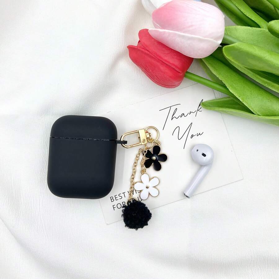 黑色耳机盒 + 小花球吊坠，兼容 Pro 1/2/3/4，理想的配件礼品