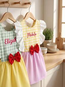 Tablier personnalisé pour enfants avec nom brodé & design de princesse, cadeau de cuisine mignon pour les petites filles, les chefs & les artistes - Multicolore - Voir 4