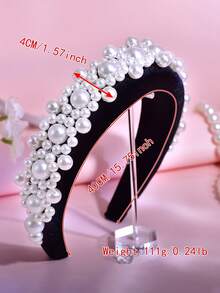 1 chiếc băng đô bản rộng màu trắng ngọc trai thanh lịch, kiểu dáng tối giản với mút nhung giúp nâng cao kiểu tóc, phù hợp cho cô dâu, phù dâu, đám cưới, lễ kỷ niệm, quà tặng ngày lễ, tiệc tùng, trang phục thường ngày. - trắng - Xem 7