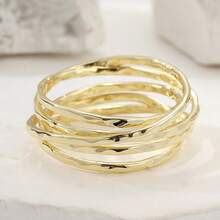 Bohemian Multi-Layer Women's Rings, Fashionable Gold-Tone Multilayer Criss-Cross Wide Band Rings, Party Jewelry - Gold - View 7