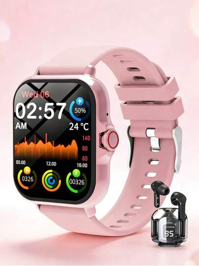 Multifunctional Outdoor Sports Fashion Smart Watch + Earphone Set, 1.83" Full Touch Screen, Supports Wireless Calling And Messaging, Music Playback, Fitness Tracker Smart Watch, Gift For Female And Male Friends, Birthday Gift