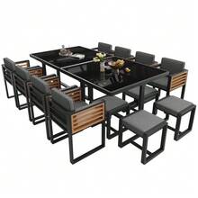 Garden Furniture Set, Garden Lounge Set With Table And 12 Chairs, Patio/Balcony Furniture Set For 12 People, Garden/Dining Furniture Set, Garden Sofa Set, Glass Tabletop - 灰色 - 查看 8