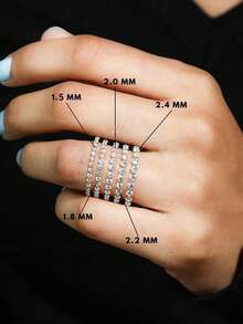 1 Stück 925er Sterlingsilber Damen 1,5/2/2,5mm runder Strass-Perlen-Rand Ring, dünner Fingerring, Modeschmuck Geschenk, ideal für Urlaub/Alltag - Silber - Übersicht 5
